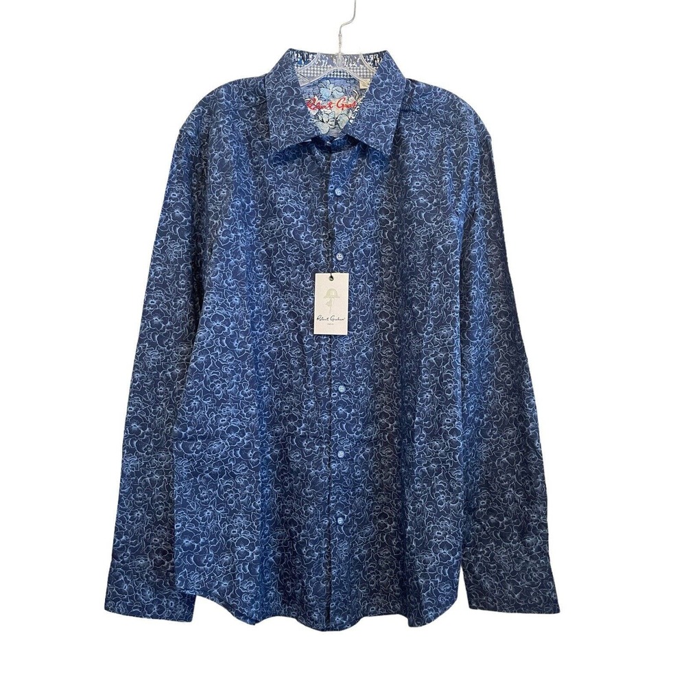 NWT Robert‎ Graham Overhaul Long Sleeve Button Up Shirt Men Size XL Blue Floral
